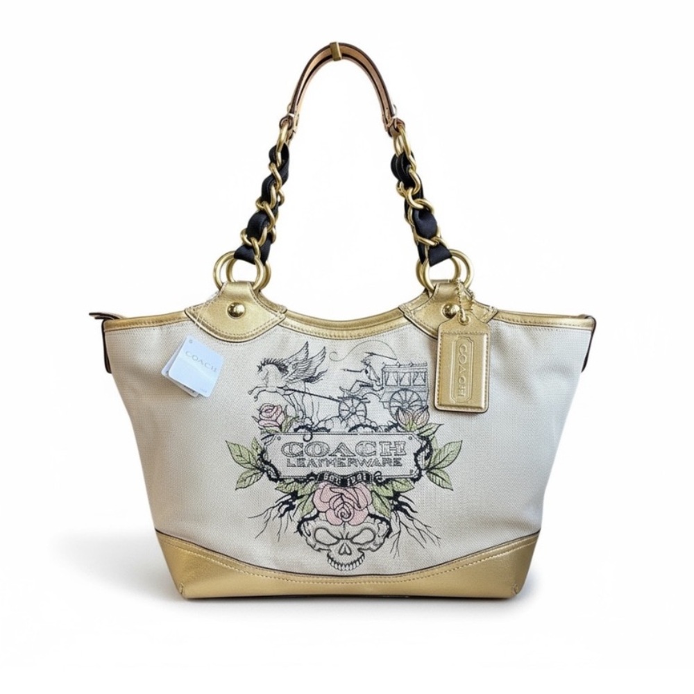 Coach Cream and Gold Shoulder Bag